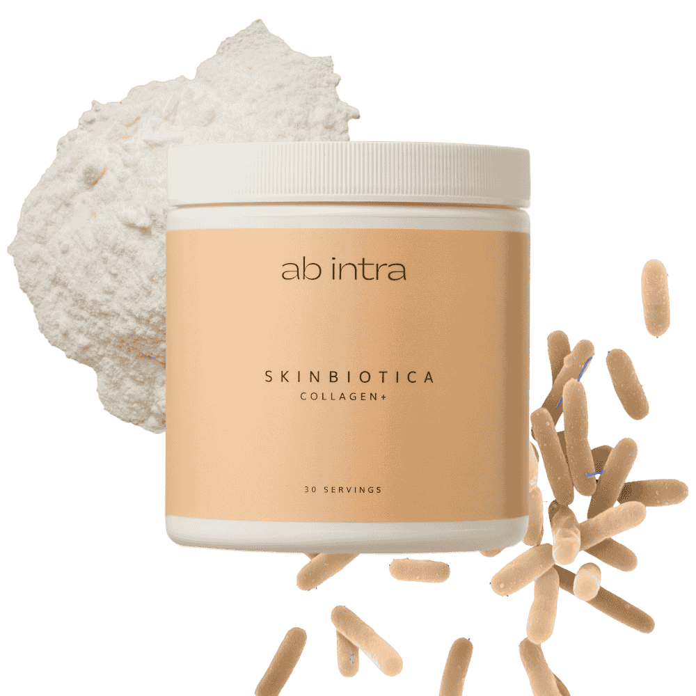 AB INTRA Skinbiotica COLLAGEN+ back image with powder and Bifidobacterium