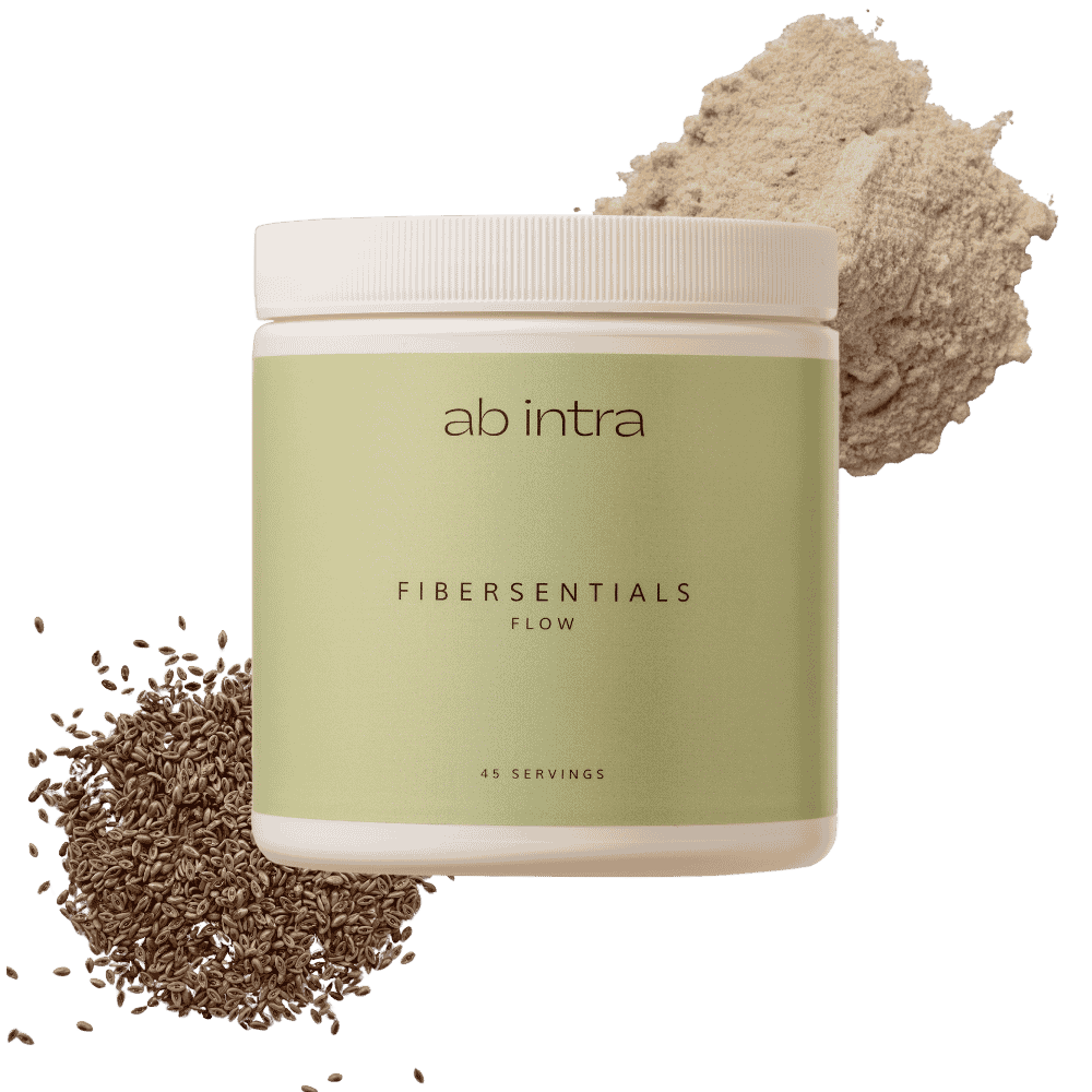 Fiber gut health supplement - AB INTRA Fibersentials FLOW backimage with psyllium husk powder